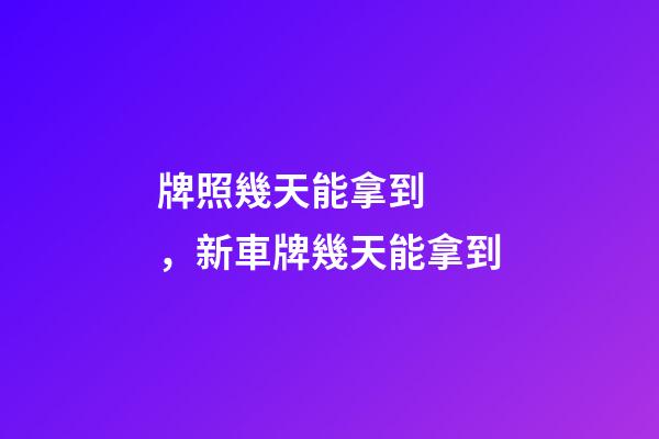 牌照幾天能拿到，新車牌幾天能拿到
